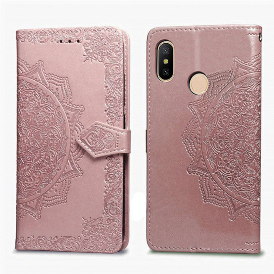 Шкіряний чохол-книжка Art Case з візитницею на Xiaomi Redmi Note 6 Pro (Рожевий) в магазині vchehle.ua