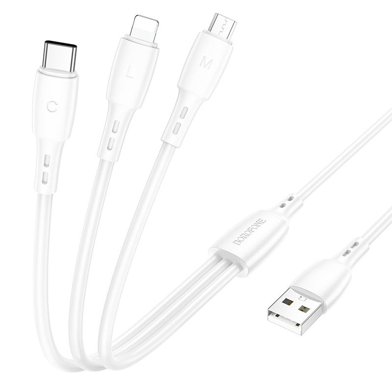 Фото Дата кабель Borofone BX71 USB to 3in1 (1m) (Білий) на vchehle.ua