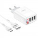 Фото МЗП Hoco C93A Easy charge 3-port digital display charger + MicroUSB (White) в маназині vchehle.ua