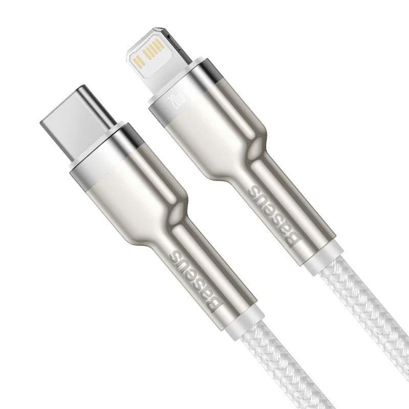 Фото Дата кабель Baseus Cafule Series Metal Type-C to Lightning PD 20W (2m) (CATLJK-B) (Білий) на vchehle.ua