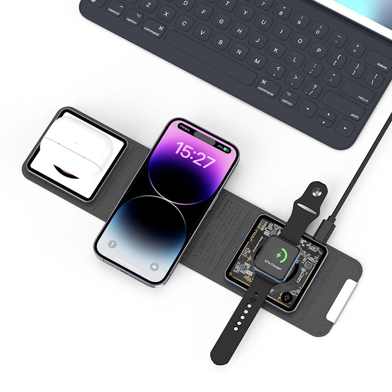 Фото БЗП WIWU Wi-W001 3 in 1 Wireless Charger (Black) в маназині vchehle.ua