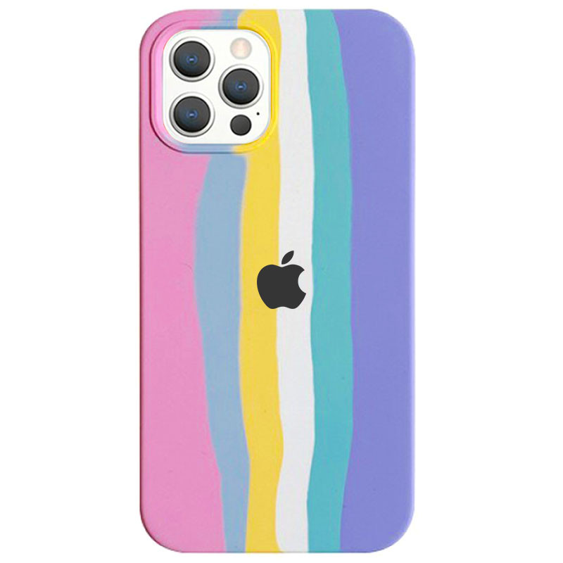 Чохол Silicone case Full Rainbow на Apple iPhone 13 Pro (6.1") (Рожевий / Бузковий)