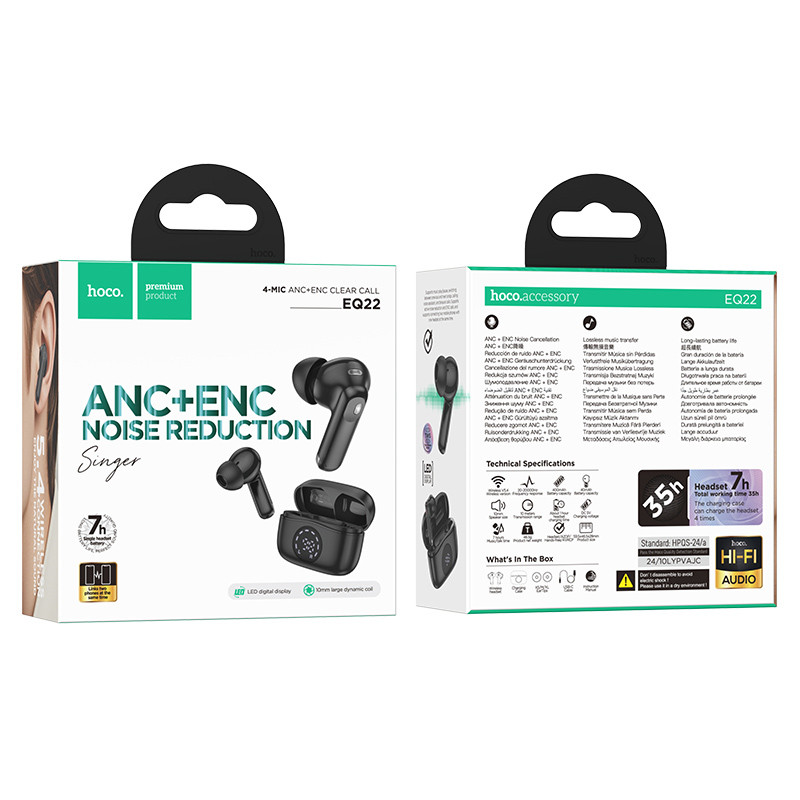 Фото Беспроводные TWS наушники Hoco EQ22 Singer ANC+ENC (Midnight Black) в магазине vchehle.ua