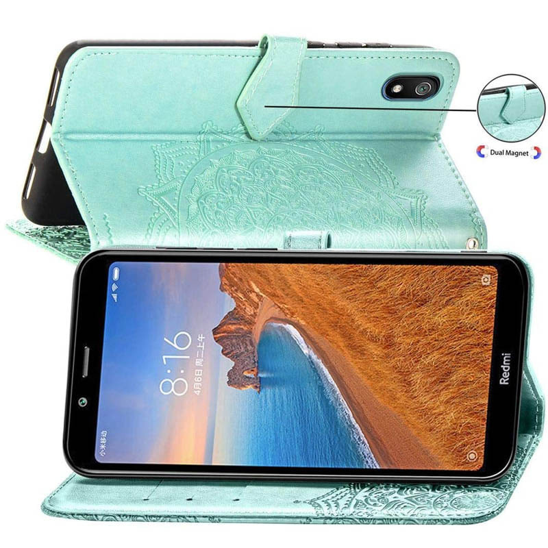 Фото Шкіряний чохол-книжка Art Case з візитницею на Xiaomi Redmi 7A (Бірюзовий) на vchehle.ua