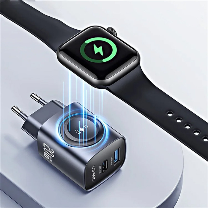 СЗУ Usams US-CC293 T67 Multifunctional iWatch Charger 20W (1USB-A/1C) (Tarnish) в магазине vchehle.ua