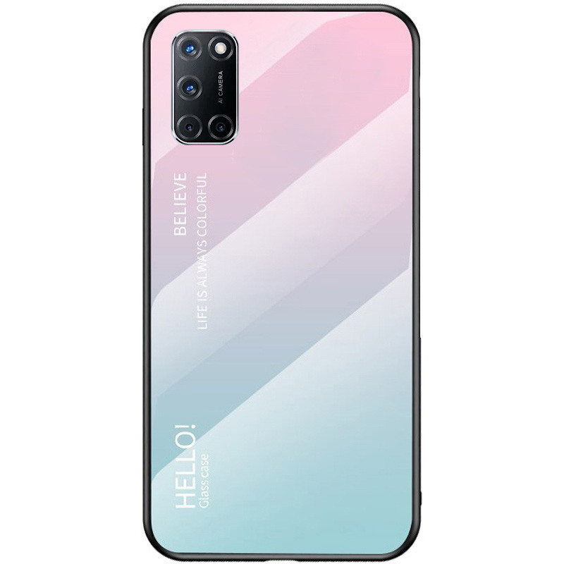 TPU+Glass чохол Gradient HELLO на Oppo A52 / A72 / A92 (Рожевий / М'ятний)