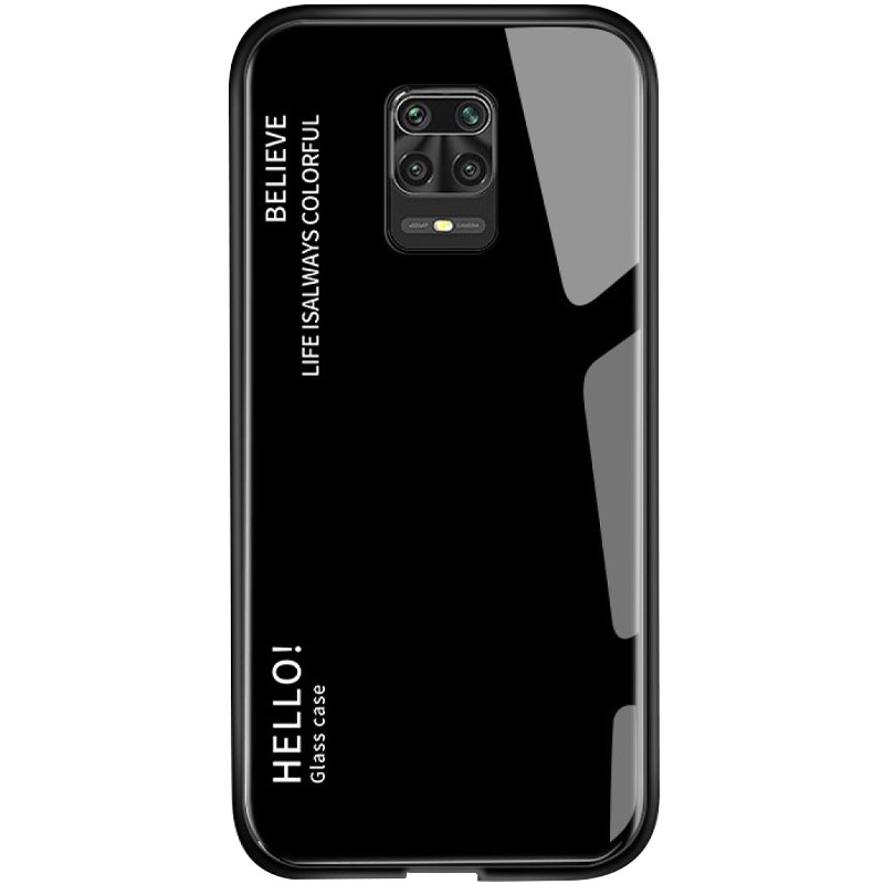 TPU+Glass чехол Gradient HELLO для Xiaomi Redmi Note 9s / Note 9 Pro / Note 9 Pro Max (Черный)