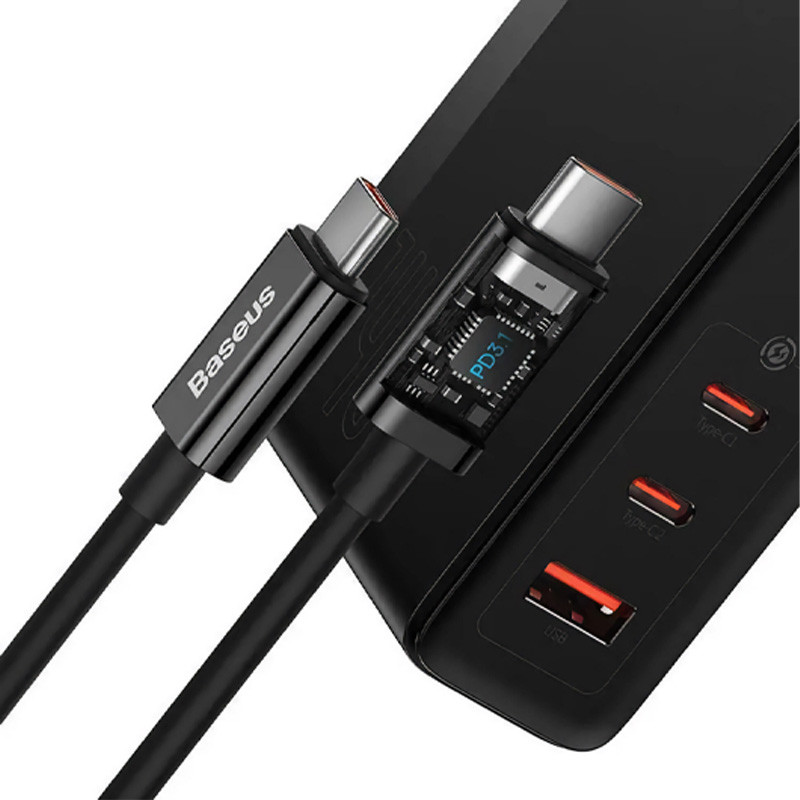 СЗУ Baseus GaN5 Pro 140W EU (1UAB-A/2C) + кабель Type-C to Type-C (CCGP100201) (Black) в магазине vchehle.ua