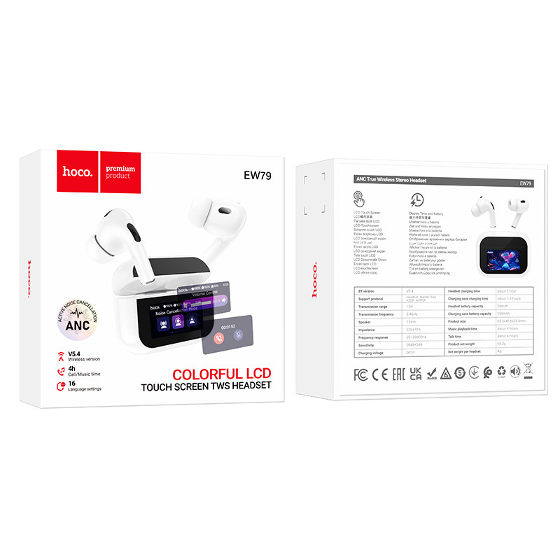 Заказать Беспроводные TWS наушники Hoco EW79 Bright with Touch Screen ANC (White) на vchehle.ua