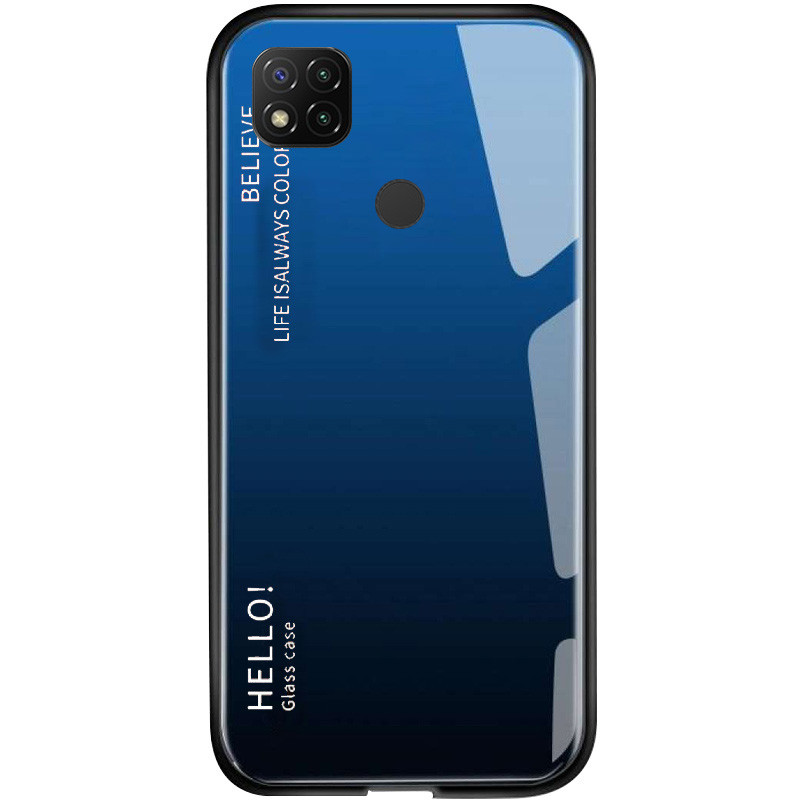 TPU+Glass чехол Gradient HELLO для Xiaomi Redmi 9C (Синий / Черный)