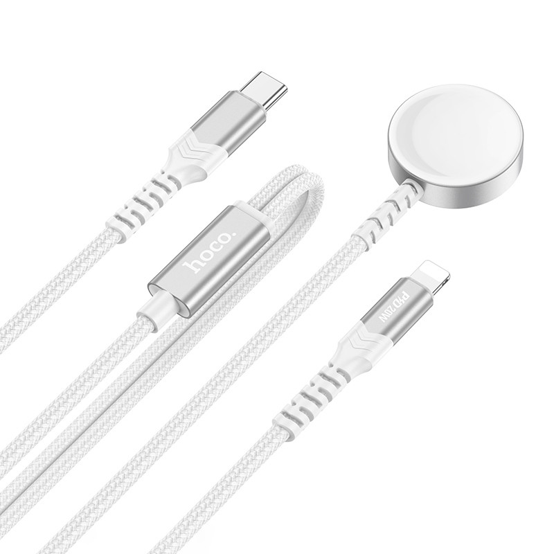 Фото БЗУ Hoco CW54 2in1 for Apple Watch + Type-C / Lightning (White) на vchehle.ua