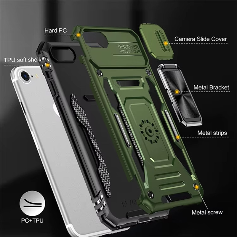 Замовити Удароміцний чохол Camshield Army Ring на Apple iPhone 7 / 8 / SE (2020) (4.7") (Оливковий / Army Green) на vchehle.ua