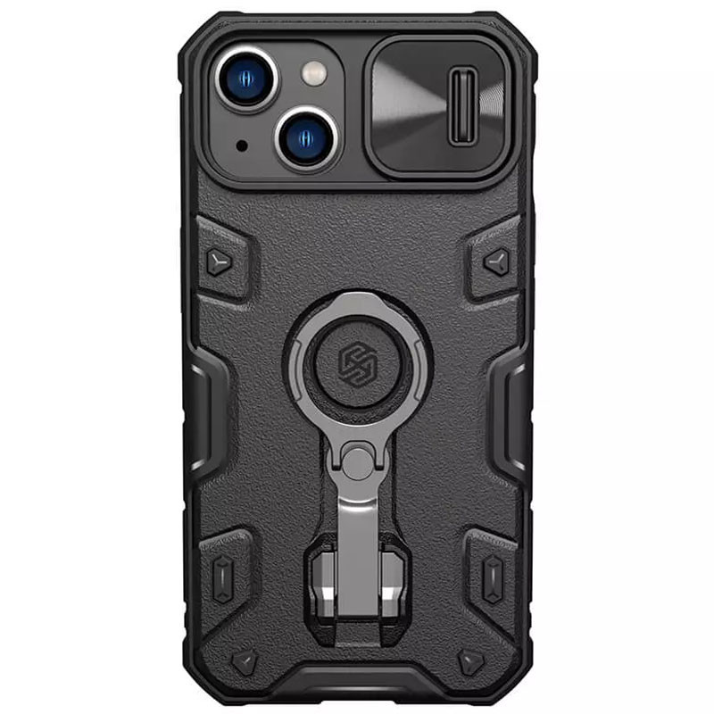 TPU+PC чехол Nillkin Metal CamShield Armor Pro no logo (со шторкой) для Apple iPhone 14 (6.1") (Black)