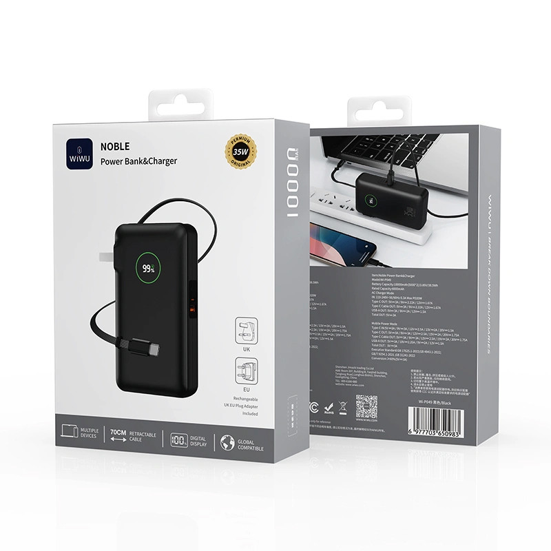 Фото Портативний ЗП Power Bank WIWU Wi-P049 PD20W with cable 10000 mAh (Black) на vchehle.ua