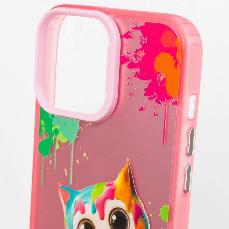 Купить TPU+PC чехол TakiTaki Graffiti magic glow для Apple iPhone 12 Pro / 12 (6.1") (Colorful cat / Pink) на vchehle.ua