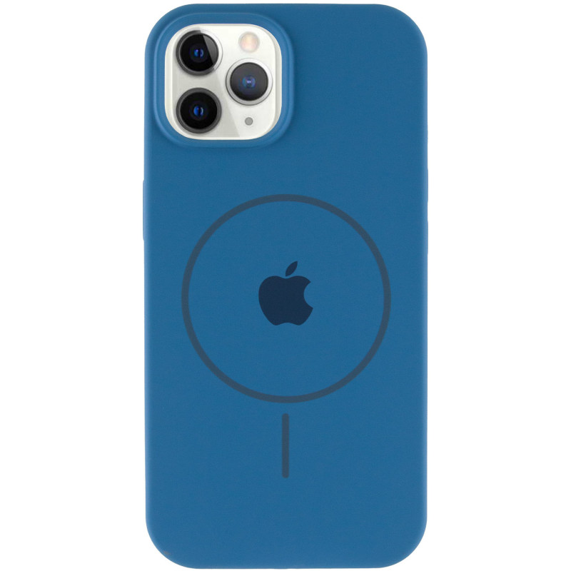 Фото Чехол Silicone Case Full Protective (AA) with Magnetic Safe для Apple iPhone 12 Pro / 12 (6.1") (Синий / Denim Blue) на vchehle.ua