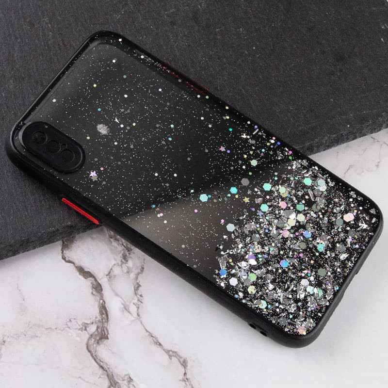 Фото TPU чехол Spangle star с защитой камеры для Apple iPhone X / XS (5.8") (Черный) на vchehle.ua