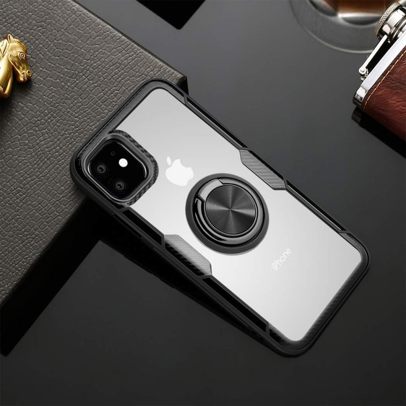 TPU+PC чехол Deen CrystalRing for Magnet (opp) для Apple iPhone 11 (6.1") (Бесцветный / Черный) в магазине vchehle.ua