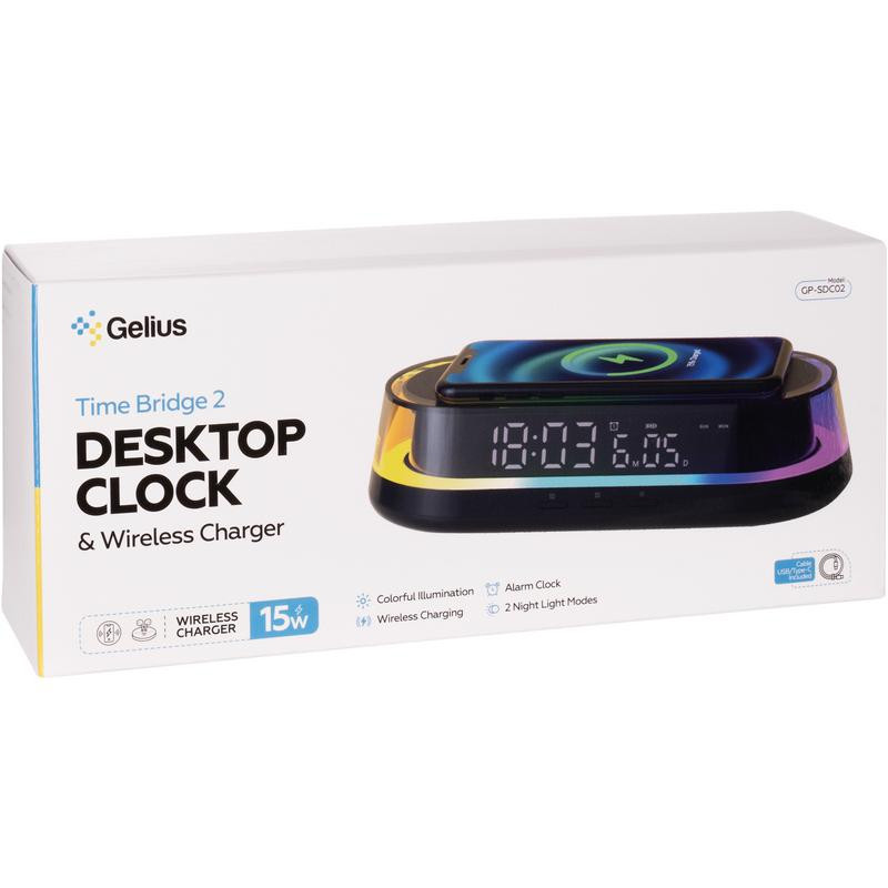 Фото Настільний годинник з функцією БЗП Gelius Time Bridge 2 GP-SDC02 15W (Black) на vchehle.ua