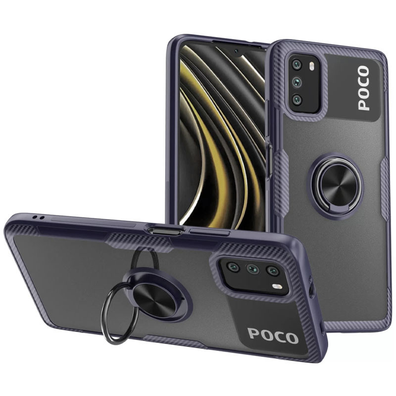 

TPU+PC чохол Deen CrystalRing for Magnet (opp) на Xiaomi Poco M3 (Прозорий / Темно синій) 1114293