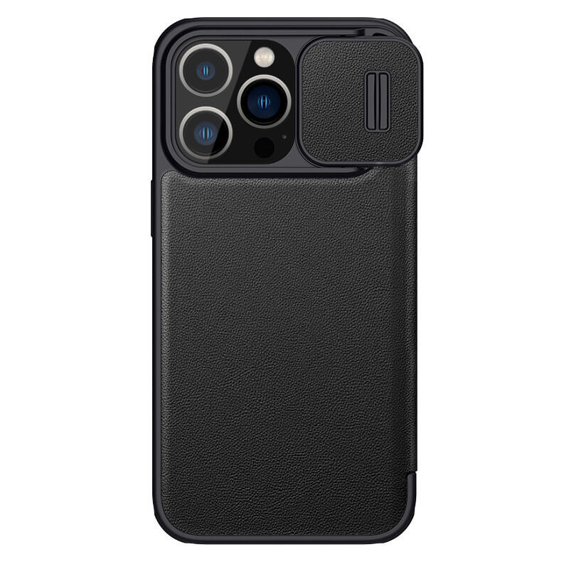 Фото Кожаный чехол (книжка) Nillkin Qin Pro Plain Camshield для Apple iPhone 14 Pro (6.1") (Черный) на vchehle.ua