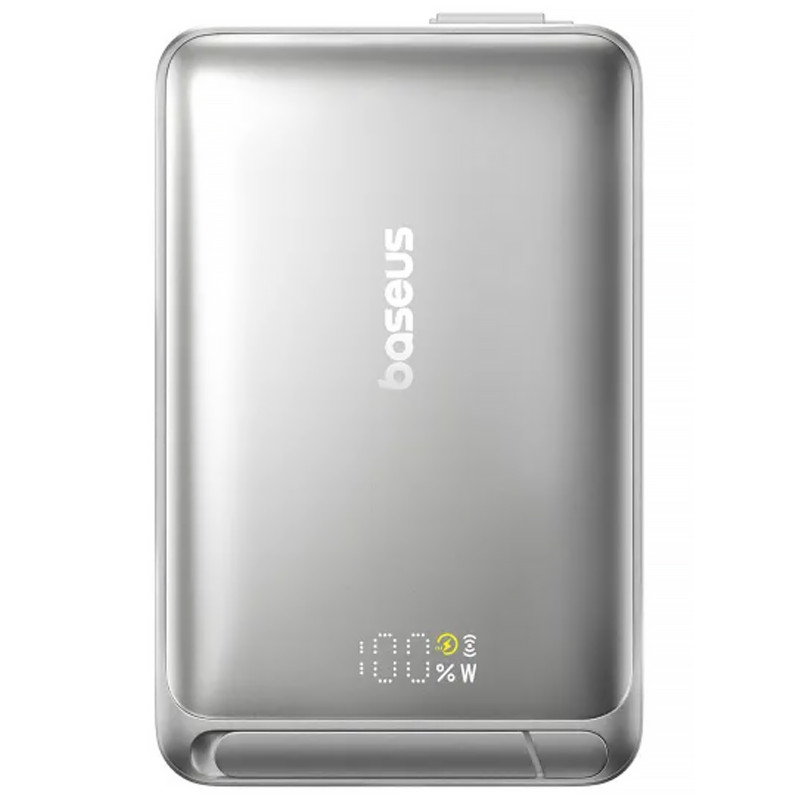 Фото Портативний ЗП Power Bank Baseus Qi2 Kickstand OS with Cable 45W з БЗУ 10000 mAh (P10078800) (Lunar Gray) в маназині vchehle.ua