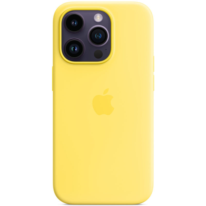Чехол Silicone case (AAA) full with Magnetic Safe для Apple iPhone 14 Pro (6.1") (Желтый / Canary Yellow)