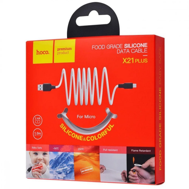 Дата кабель Hoco X21 Plus Silicone MicroUSB Cable (1m) (Black / Orange) в магазині vchehle.ua