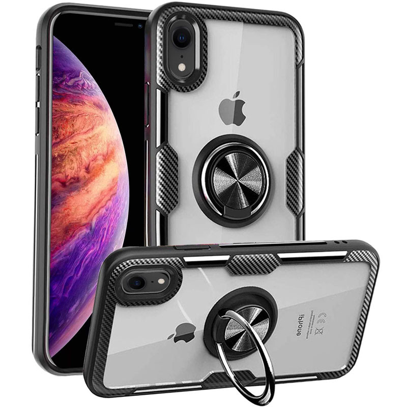 TPU+PC чехол Deen CrystalRing for Magnet (opp) для Apple iPhone XR (6.1") (Бесцветный / Черный)