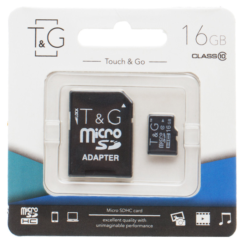 Карта памяти T&G (UHS-1) microSDHC Class 10 - 16GB (с адаптером) (Черный)