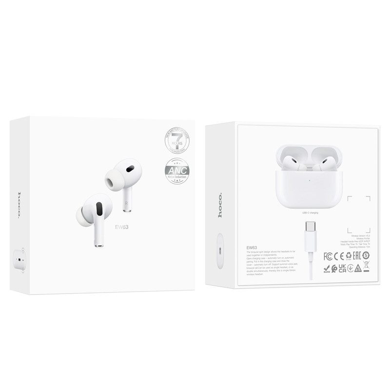 Замовити Бездротові TWS навушники Hoco EW63 ANC (White) на vchehle.ua