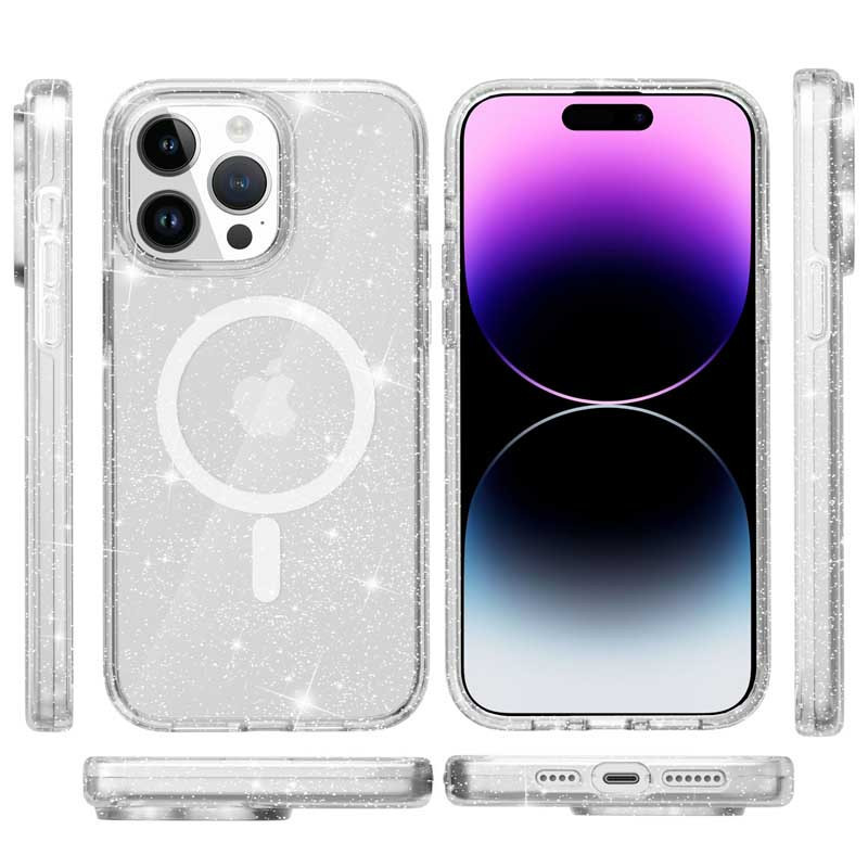 Фото Чехол TPU Galaxy Sparkle (MagFit) для Apple iPhone 16 Pro (6.3") (Clear+Glitter) на vchehle.ua