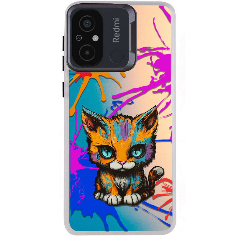 TPU+PC чохол TakiTaki Graffiti magic glow на Xiaomi Redmi 12C (Dark cat / Pink / Purple)