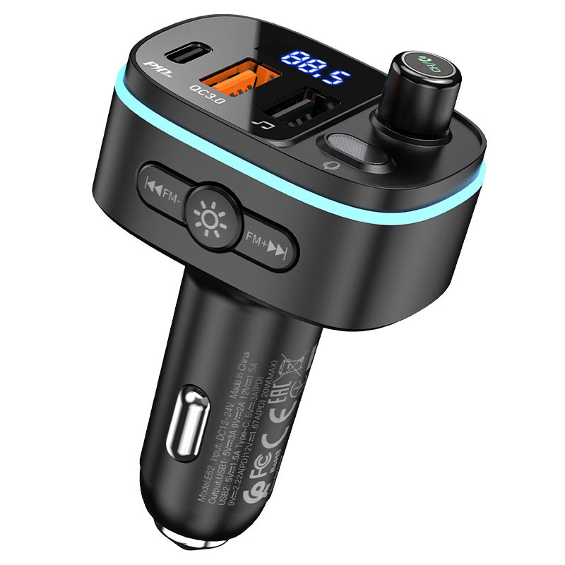 Фото АЗП FM модулятор Hoco E62 PD20W+QC3.0 (2USB-A/1C) (Чорний) в маназині vchehle.ua