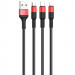 Фото Дата кабель Hoco X26 Xpress 3in1 USB to Lightning/Type-C/MicroUSB 2A (1.2m) (Чорний / Червоний) на vchehle.ua